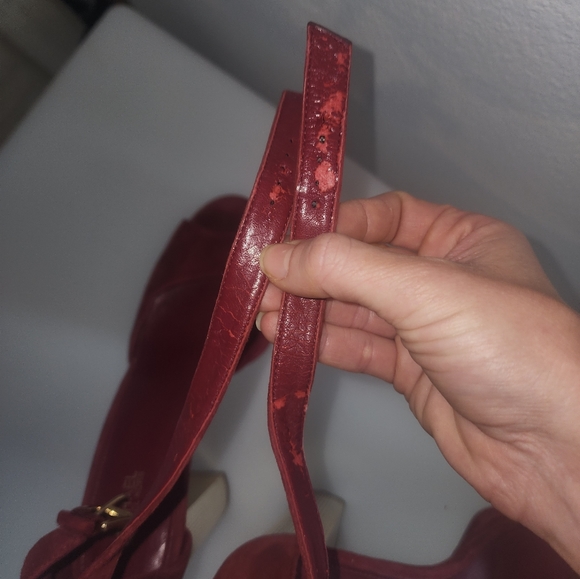 Michael Kors Paloma Red Suede Ankle Strap Platform Gold Heels Size 8.5 - Picture 11 of 11